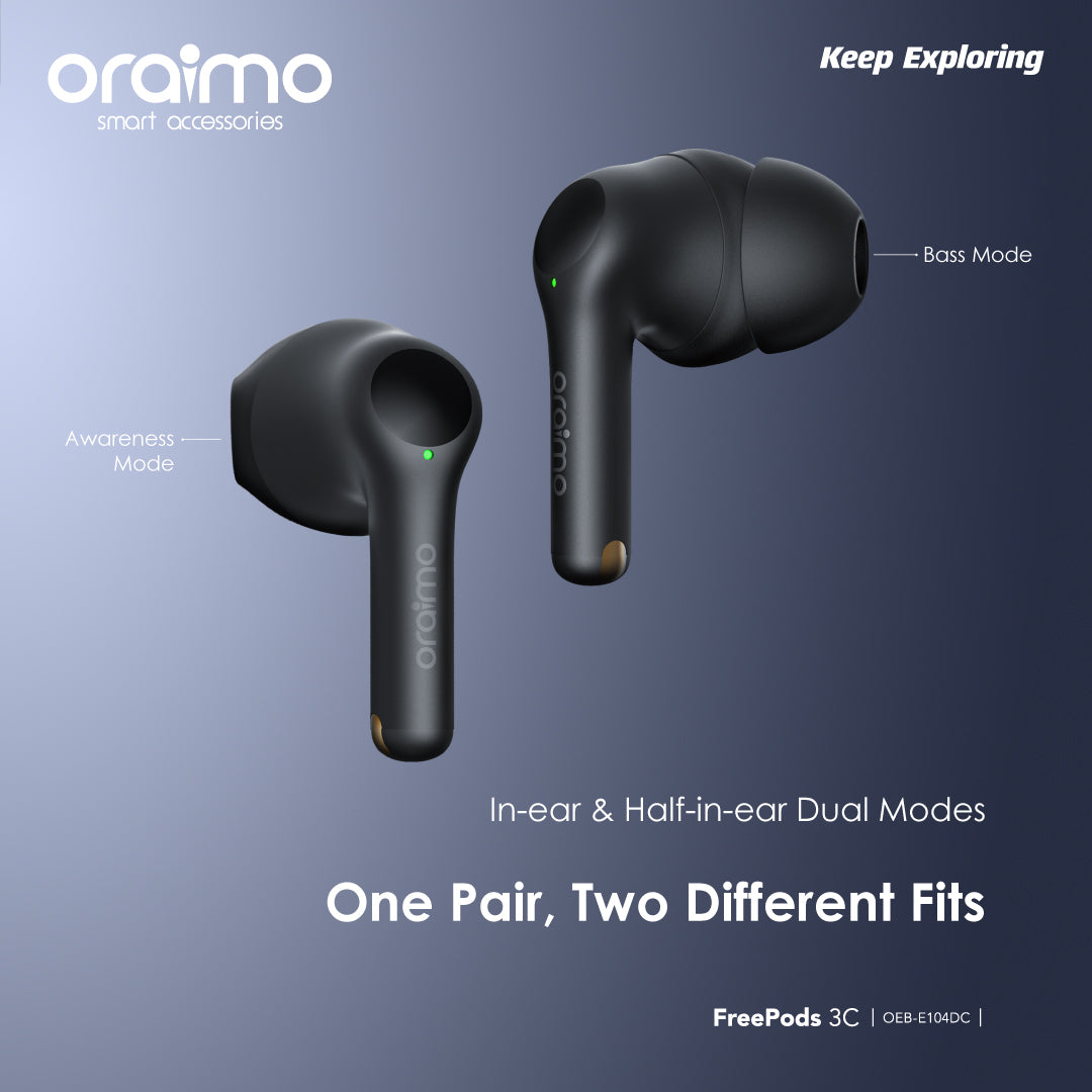 Oraimo FreePods 3C ENC Playtime True Wireless Earbuds- White- warranty 365 days - ضمان سنه الوكيل المحلي