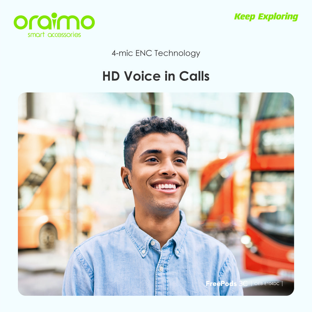 Oraimo FreePods 3C ENC Playtime True Wireless Earbuds- Black- warranty 365 days - ضمان سنه من الوكيل الرسمي