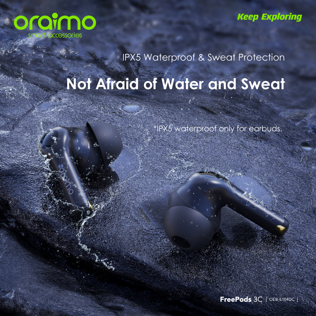 Oraimo FreePods 3C ENC Playtime True Wireless Earbuds- White- warranty 365 days - ضمان سنه الوكيل المحلي