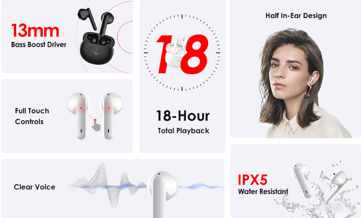 Itel T1 Neo True Wireless In Ear Earbuds with IPX5 Water-Resistant