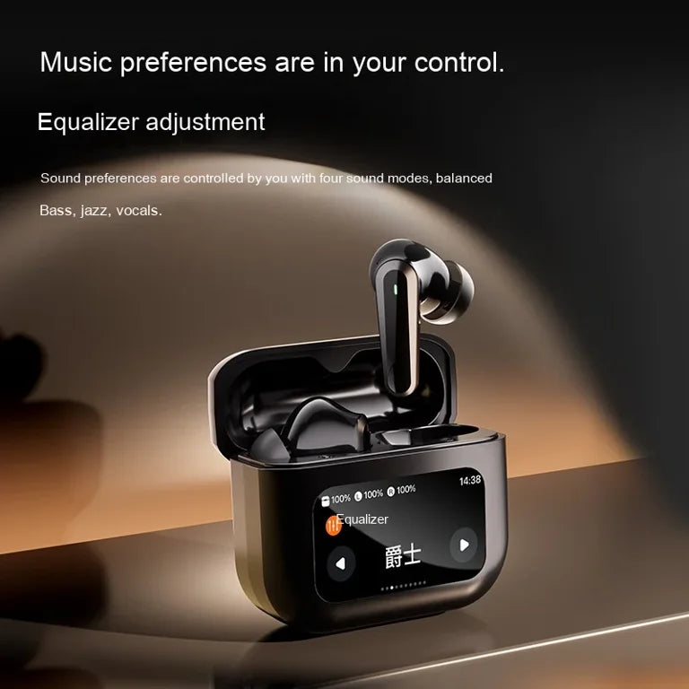 AWEI T96 ANC Wireless Bluetooth V 5.4 Earphones Noise Reduction Headphones Full-Color LED Touchscreen TWS Sport Headest With Mic - Black - Local Warranty 6 months