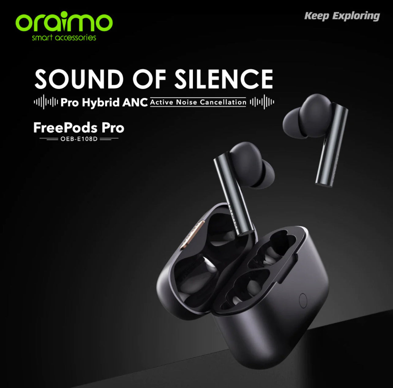 Oraimo FreePods Pro ANC | Active Noise cancellation - Warranty 365 days بضمان سنة سماعات أذن لا سلكية لعزل الضوضاء وتشغيل يدوم لفترة طويلة