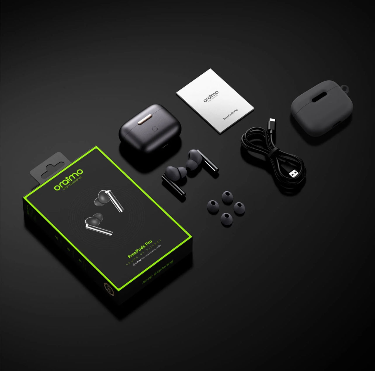 Oraimo FreePods Pro ANC | Active Noise cancellation - Warranty 365 days بضمان سنة سماعات أذن لا سلكية لعزل الضوضاء وتشغيل يدوم لفترة طويلة