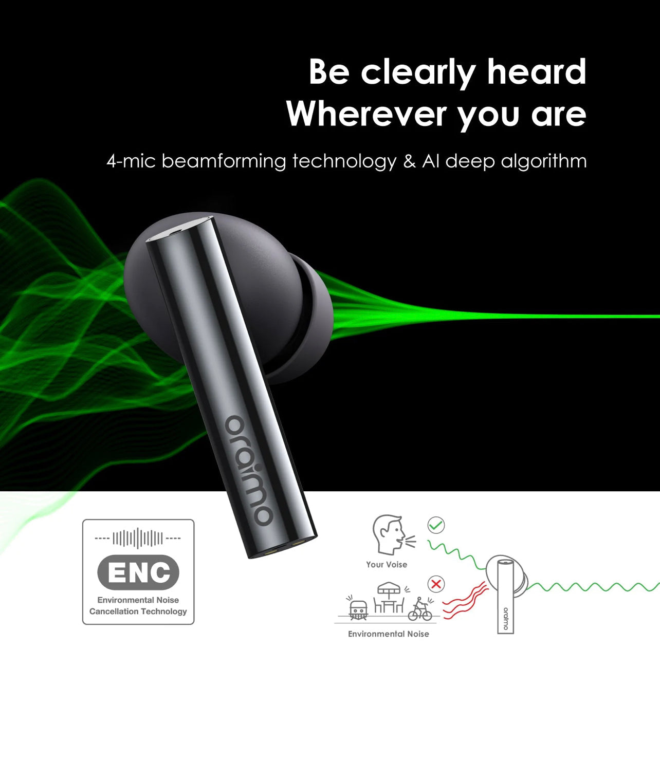 Oraimo FreePods Pro ANC | Active Noise cancellation - Warranty 365 days بضمان سنة سماعات أذن لا سلكية لعزل الضوضاء وتشغيل يدوم لفترة طويلة