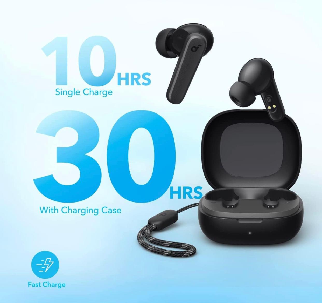 Anker Soundcore R50i Black True Wireless (TWS) Earbuds 10mm Drivers with Big Bass, Bluetooth 5.3, 30H Playtime, IPX5-Water Resistant, AI Clear Calls with 2 Mics, 22 Preset EQs via App ضمان محلي من شركة اتصال 18 شهر