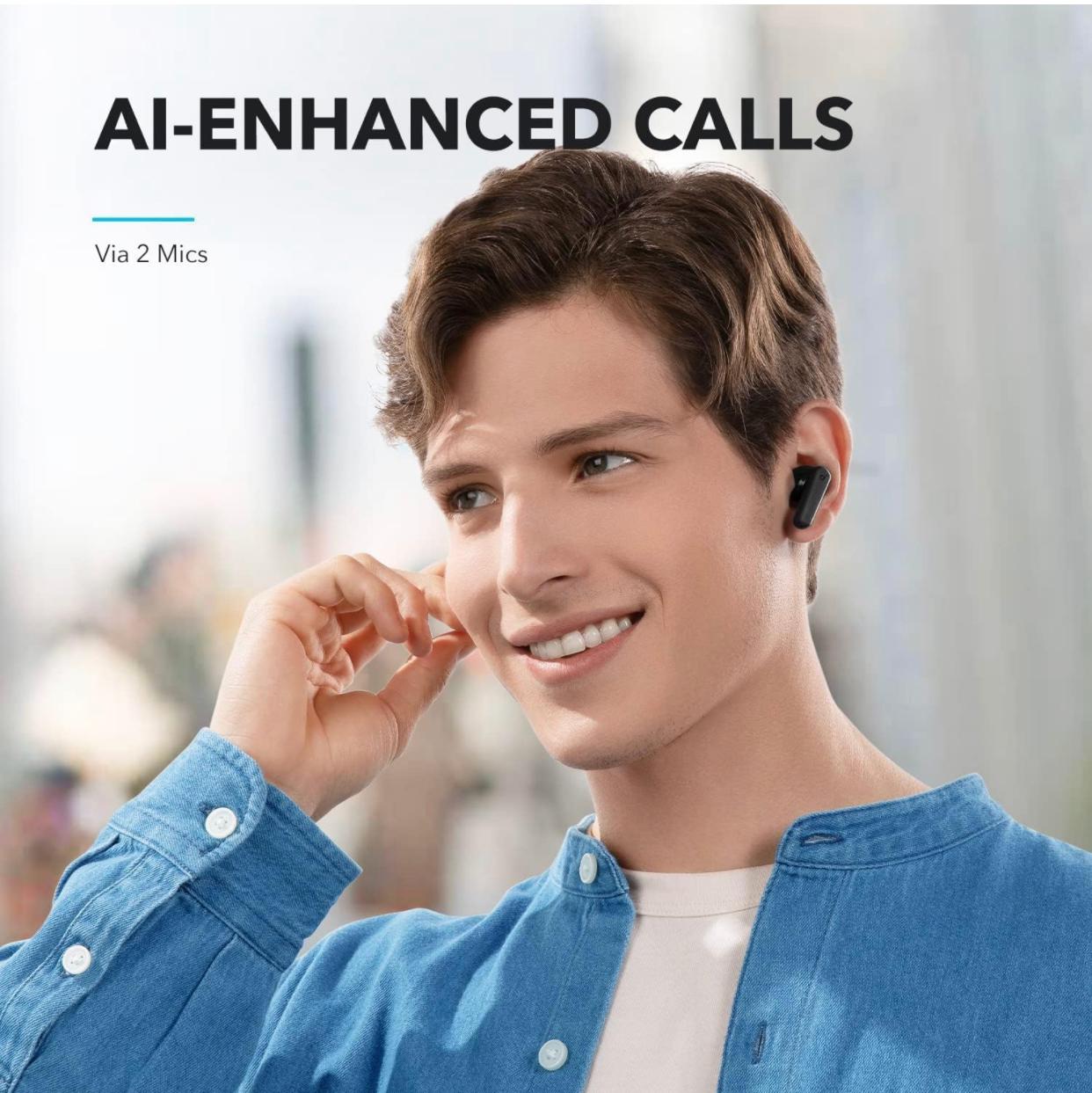 Anker Soundcore R50i Black True Wireless (TWS) Earbuds 10mm Drivers with Big Bass, Bluetooth 5.3, 30H Playtime, IPX5-Water Resistant, AI Clear Calls with 2 Mics, 22 Preset EQs via App ضمان محلي من شركة اتصال 18 شهر