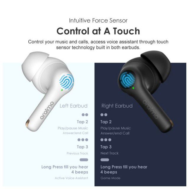 Oraimo FreePods 3C ENC Playtime True Wireless Earbuds- White- warranty 365 days - ضمان سنه الوكيل المحلي