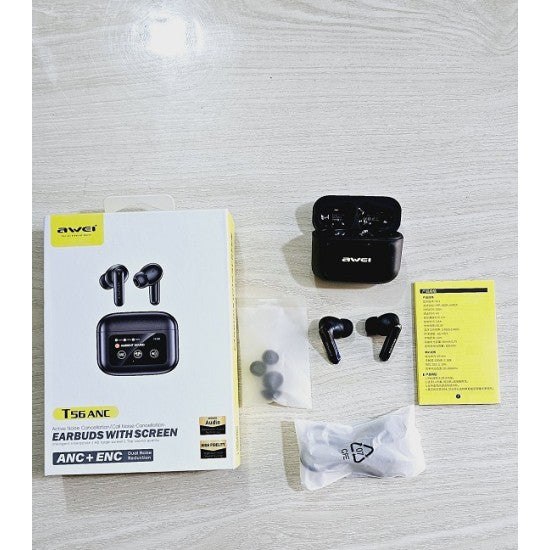 AWEI T96 ANC Wireless Bluetooth V 5.4 Earphones Noise Reduction Headphones Full-Color LED Touchscreen TWS Sport Headest With Mic - Black - Local Warranty 6 months