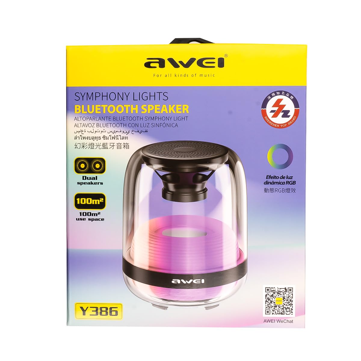Awei Y386 Bluetooth 5.1 Mini Speaker Colorful LED Subwoofer HiFi Sound Box Portable MP3 Music Sound Column For PC Smartphone - Local Warranty