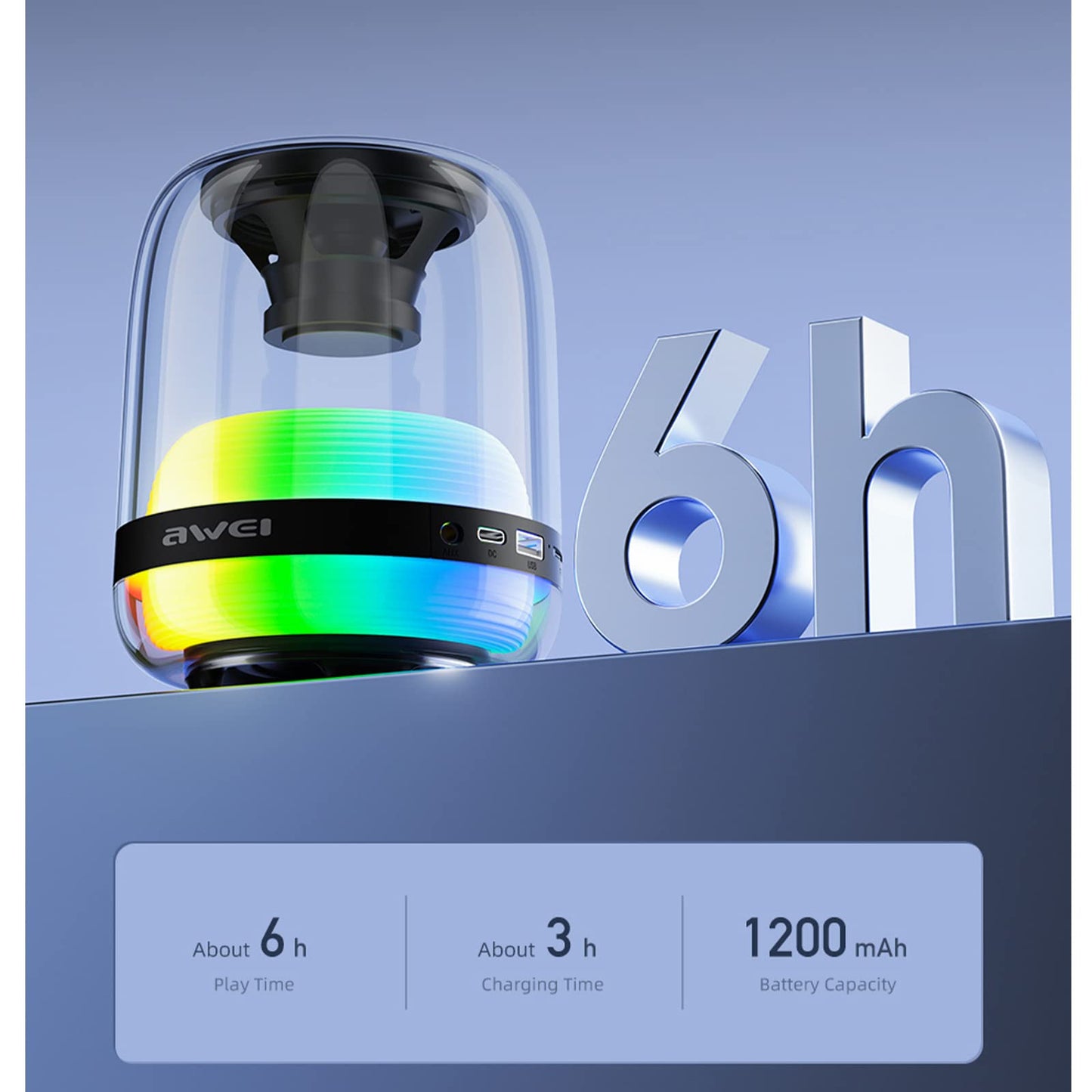 Awei Y386 Bluetooth 5.1 Mini Speaker Colorful LED Subwoofer HiFi Sound Box Portable MP3 Music Sound Column For PC Smartphone - Local Warranty