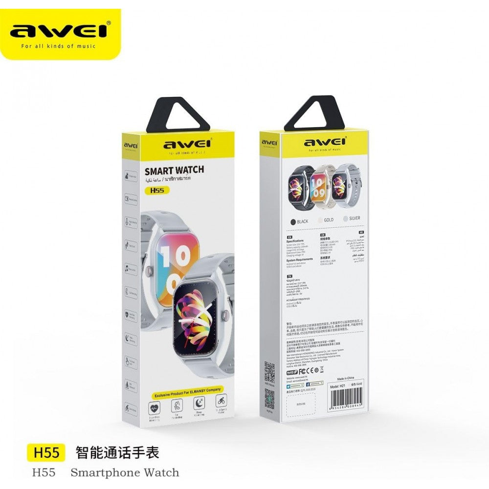 Awei H55 Multifunctional Smart Watch (Men/Women) Fitness Sports Bracelet Compatible with Android iOS- Silver - Local Warranty 6 Months (HOT OFFER)