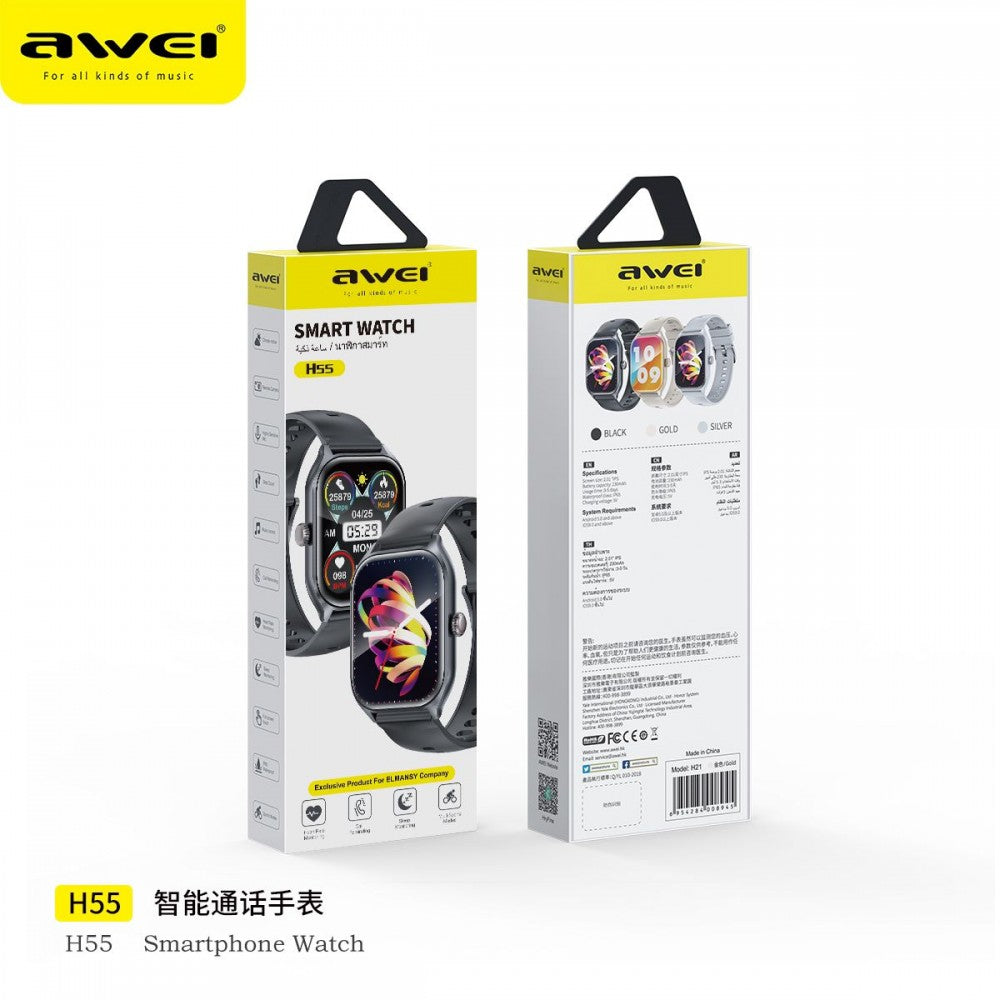 Awei H55 Multifunctional Smart Watch (Men/Women) Fitness Sports Bracelet Compatible with Android iOS- Black - Local Warranty 6 Months (HOT OFFER)