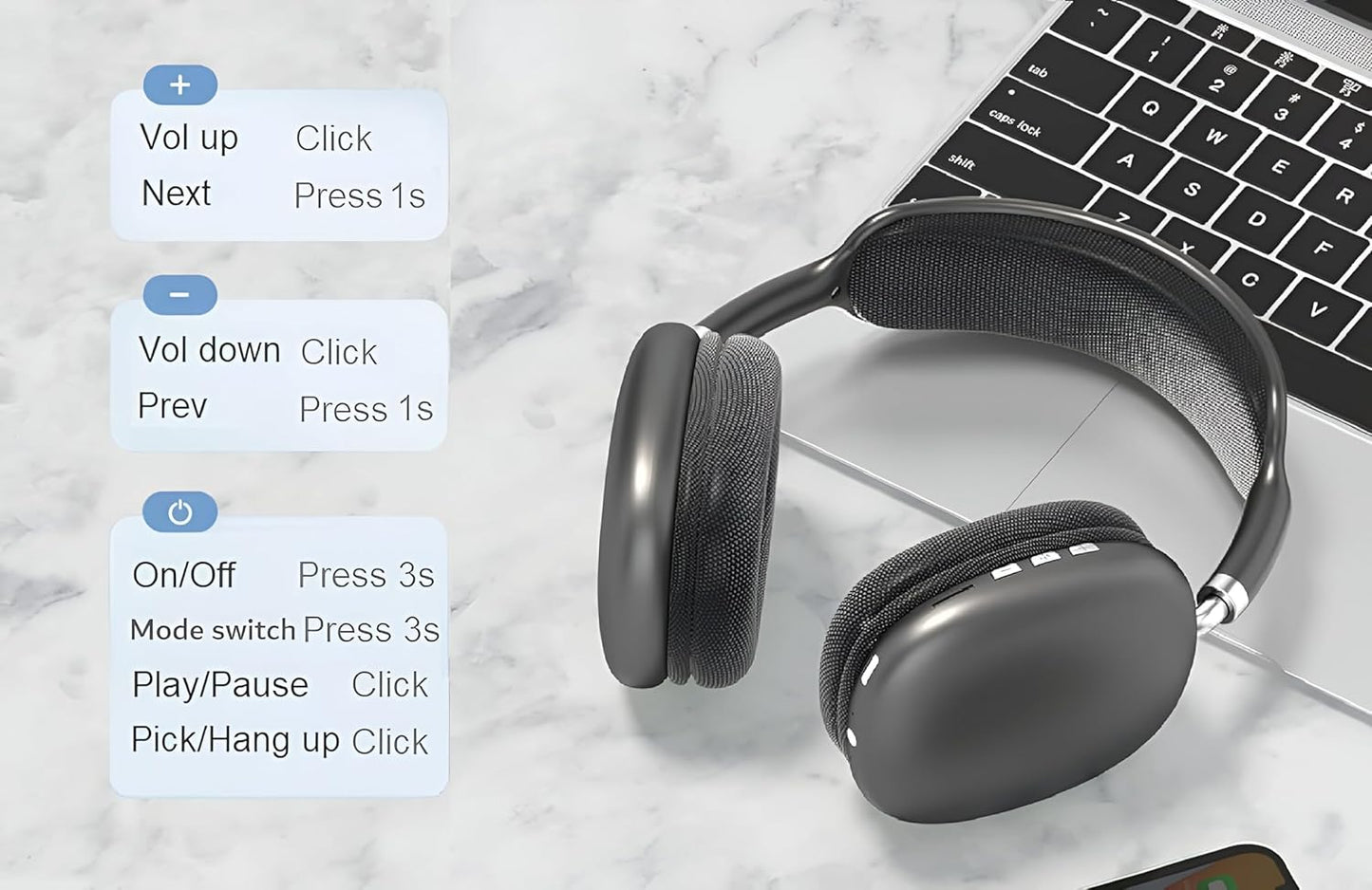 Wireless Headphone, High Pro MAX - | Built-in Microphone, Powerful Stereo Sound - Black