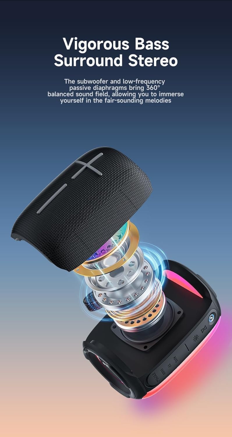 Awei Y525 Bluetooth 5.3 Speaker Portable TWS Hifi Wireless Speaker USB Outdoor Mini Loudspeaker Music RGB Light Playback - Local Warranty - 6 Months