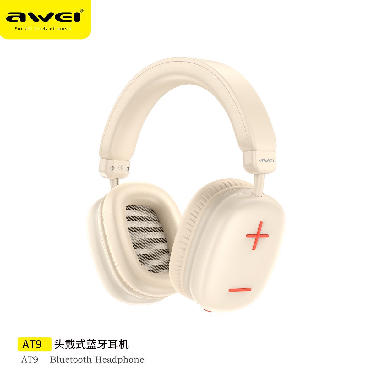 Awei AT9 Wireless Headphones Bluetooth 5.3 Earphones Foldable Gaming Headset with Mic - Beige - Local Warranty 6 Month