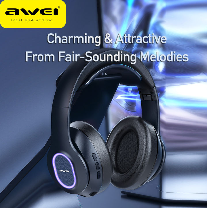 Awei A100BL RGB Gaming Headset with Mic OverEar Headphones Bluetooth 5.3 Earphones Low&nbsp; Latency Built-in FM