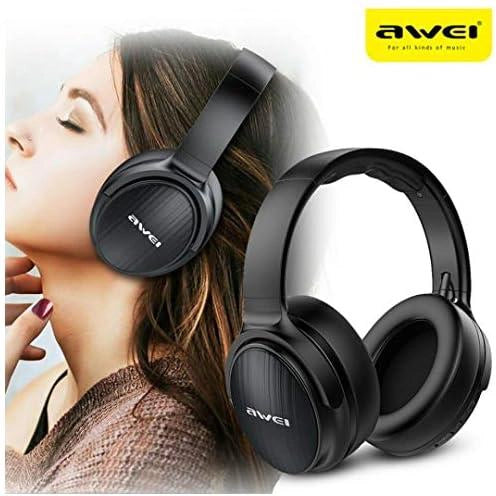 AWEI A780BL Bluetooth 5.1 Earphone Wireless Headphone With Microphone Deep Bass Gaming Headset IPX5 Waterproof For Smartphone with 3.5mm aux Jack - Black