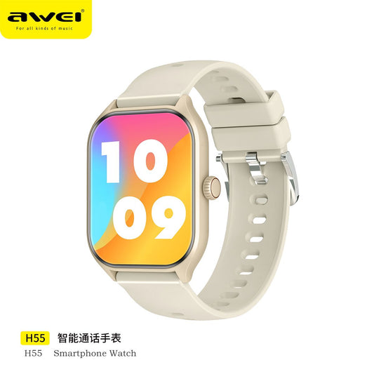 Awei H55 Multifunctional Smart Watch Men Women Bluetooth Call  Phone Music Fitness Sports Bracelet - Gold - Warranty 6 months