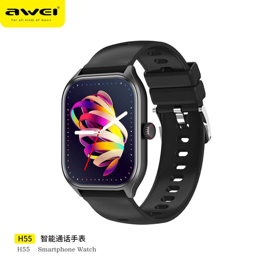 Awei H55 Multifunctional Smart Watch Men Women Bluetooth Call  Phone Music Fitness Sports Bracelet - Black - Warranty 6 months