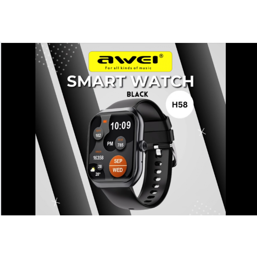 Awei H58 Multifunctional Smart Watch (Men/Women) Fitness Sports Bracelet Compatible with Android iOS- Black - Local Warranty 6 Months