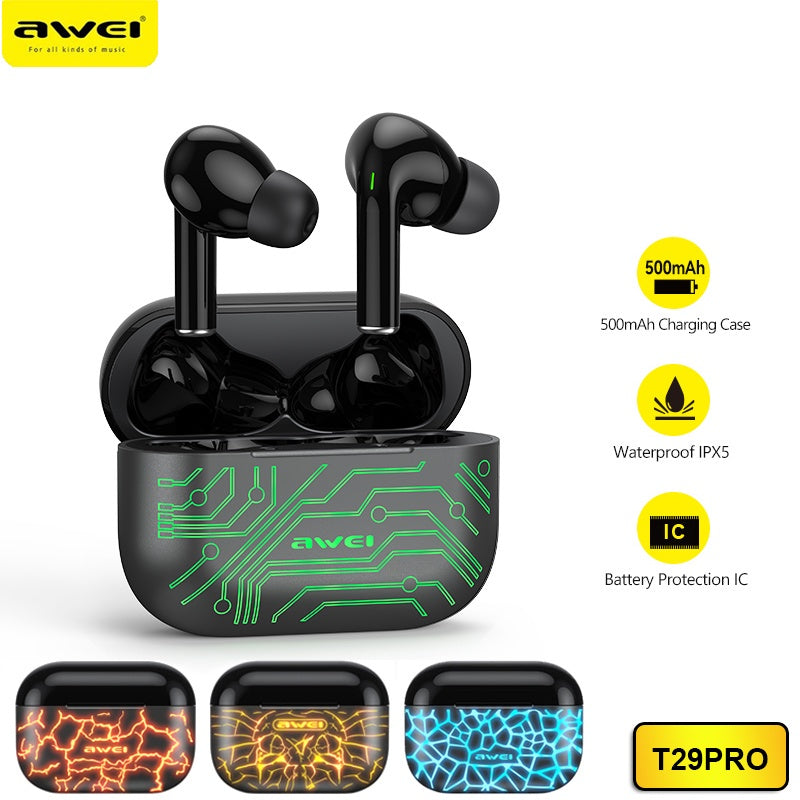 Awei T29 Pro TWS Bluetooth Earbuds In-ear Touch&nbsp; Control, RGB, Gaming, Waterproof IP67